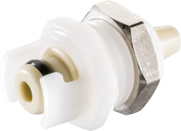 Exemplary representation: Coupling plug with grommet & bulkhead thread, polypropylene